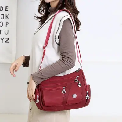 Women's Casual Large Capacity Shoulder Bag, Lightweight Nylon - 4