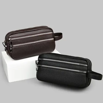 Erkek İş Clutch Çanta, Sade Şık Tasarım, Yumuşak Deri, Büyük Hacim, Telefon Bölmeli Cüzdan - 4