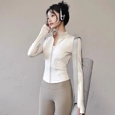 Stehkragen-Yogajacke für Damen, schmal geschnitten, schnelltrocknend