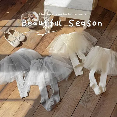 Girls' Cotton Tights Skirt Pants, Spring/Autumn, Ballet Style