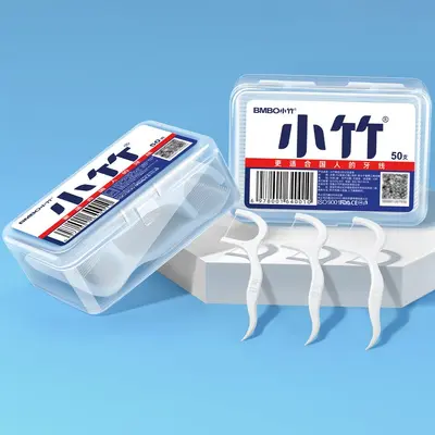 Bamboo Dental Floss Picks, Single-Use, 50 Pieces, Individually Packaged
