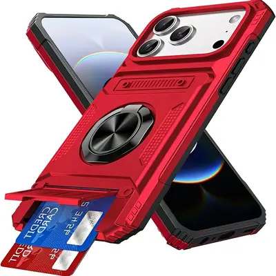 iPhone 17 16 15 14 13 12 Uyumlu 2'si 1 Arada Kartlıklı Standlı Telefon Kılıfı - 7