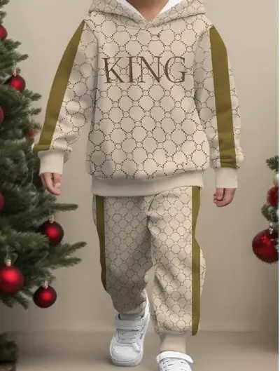Boys' Hooded Sweatshirt Set, Spring Autumn Printed Two-Piece Casual Kidswear - 7
