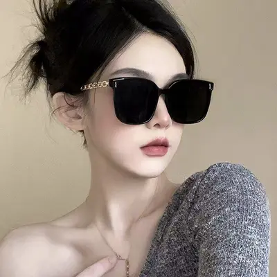 Oversized Chain-Detail Sunglasses, UV Protection