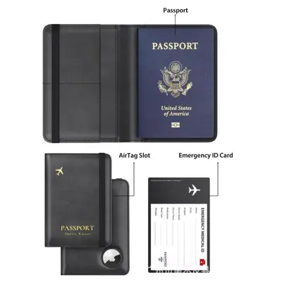 Passport Holder with Integrated AirTag European American Style Passport Storage Bag High Elastic Adjustable Strap Design Travel Document Case