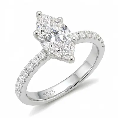 S925 Silver Moissanite Ring, Marquise Cut