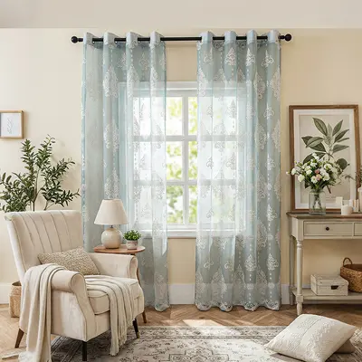 Nordic minimalist yarı karartma tül perde, katyonik renk bloklu, hazır - 7