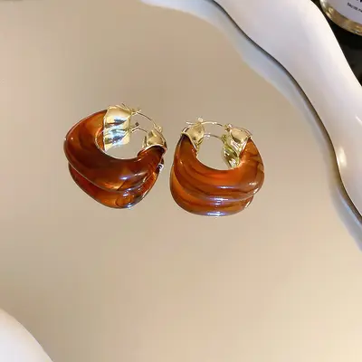 Gümüş iğne maillard geometrik küpe, vintage, hafif lüks - 8