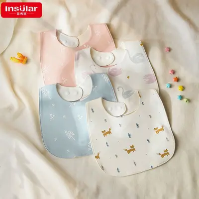 U-shaped waterproof baby feeding bib, children's dining bib, baby pure cotton drool bag, rice pocket bib with ruffle, cross-border