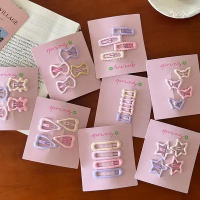Sakura Cream Pink Hair Clip, Heart Bow Mini Clip for Women