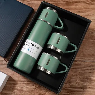 Edelstahl-Thermobecher-Set mit drei Deckeln und Geschenkbox - 9
