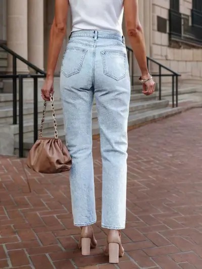 European and American Stretch Straight-Leg Denim Jeans for Women