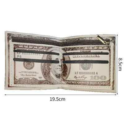 Men's Short Zipper PU Leather Wallet, Banknote Pattern, Folding - 5