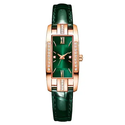 TikTok Internet Celebrity Live Streaming Traffic Small Green Face Diamond-Inlaid Square Women's Watch Vintage Fashion Women's Wristwatch - 7