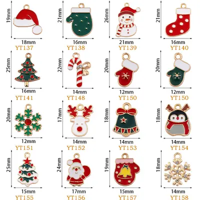 Christmas Alloy Drip Oil Pendant Charm Collection, Santa, Star, Snowman