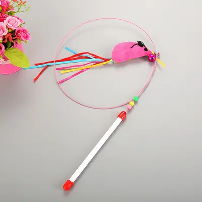 Two-Color Feather Cat Teaser Wand, Steel Wire Interactive Cat Toy - 7