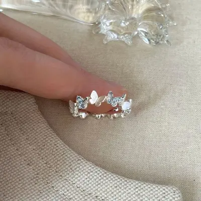 Kelebek yüzüğü kadın mavi parlak taş gümüş tasarım premium