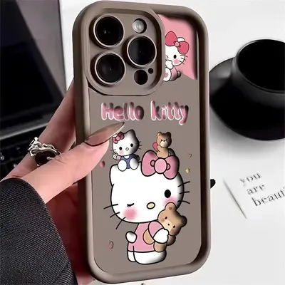 Pembe KT kedi telefon kılıfı, Apple 15 Pro Max iPhone 16 için uygun, sevimli çizgi film desenli, 14, 13, 17 numaralı kızlar için, düşmeye karşı korumalı. - 8