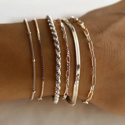 Bohemian Minimalist Metal Chain Bracelet Women's Jewelry Set 6 Pieces