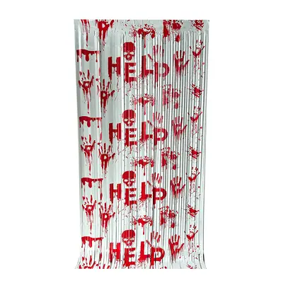 Halloween Horror Rain Tassel Door Curtain 1x2 m with Bloody Handprint HELP