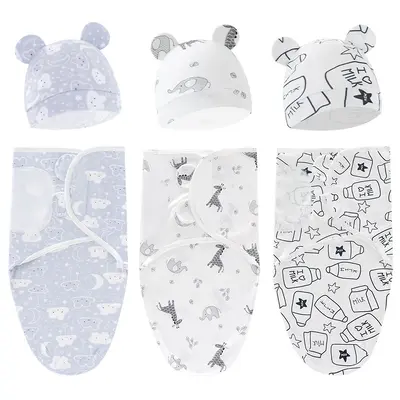 Newborn Swaddle Sleeping Bag Set with Spring Silk Blanket and Hat, Model 8304 - 7