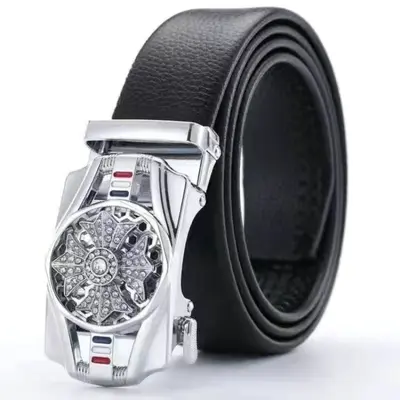 Shilai Yunzhuan Leather Men's Genuine Leather Automatic Buckle Belt Youth Korean Fashion Trendy Business Influencer Tactical Belt