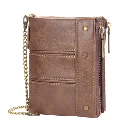 BAELLERRY Men's Short Wallet, Vertical Design, Double Zipper, Retro Coin Pocket - 7