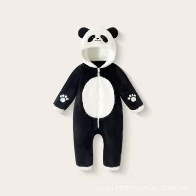 Baby Plush Romper, Cartoon Animal Design, Zipper Front, Autumn Winter - 10