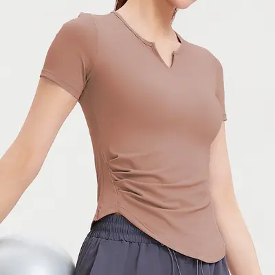 Kadın Kısa Kollu Elastik Yoga ve Koşu T-Shirt Nefes Alabilir - 9