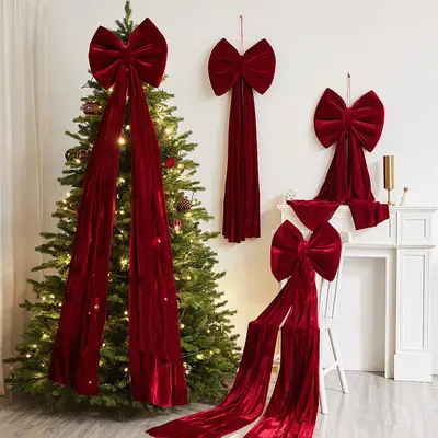 Large Burgundy Velvet Bow Christmas Tree Ornament
