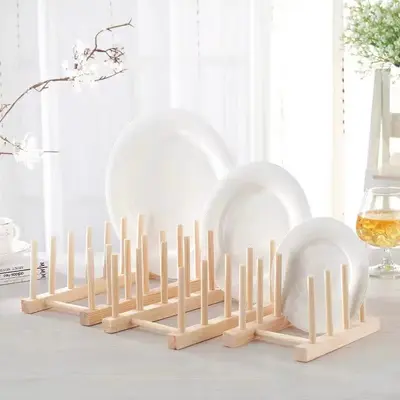 Manufacturer Ready Wholesale Wooden Tableware Set Drying Rack Wooden Plate Rack Plate Holder Kitchen Storage Drying Rack