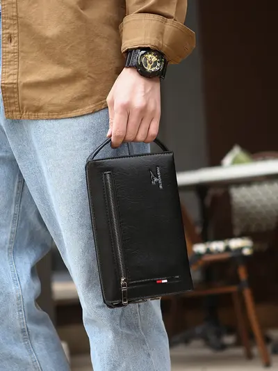 Men's Combination Lock Wallet Clutch, Anti-Theft Soft Leather - 3