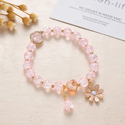 Kadınlar için sınır ötesi sıcak satış küçük papatya patlama bilezik, çok yönlü üst düzey pembe kristal ayçiçeği kristal bilezik Yiwu el takıları