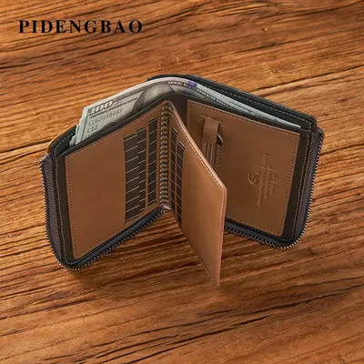 Erkek Cüzdanı Dikey Model Fermuarlı Bozuk Para Bölmeli Retro - 5