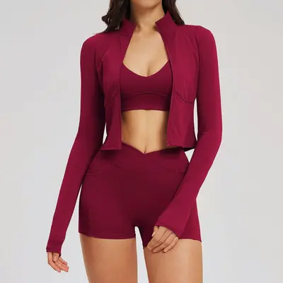 Yoga-Set mit nacktem Gefühl, dreiteiliges Set für Damen
