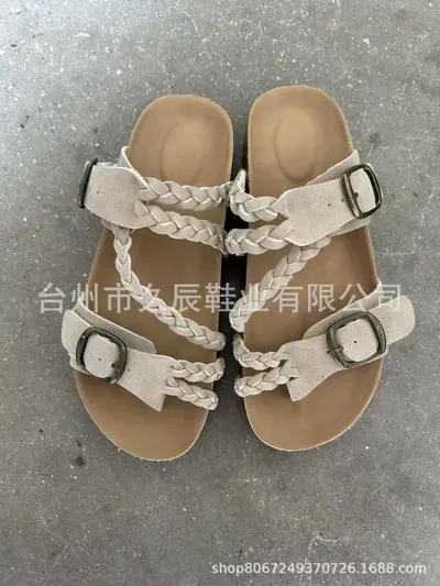 Women's Woven Strappy Flat Sandals, Summer Toe-Ring Roman Slides