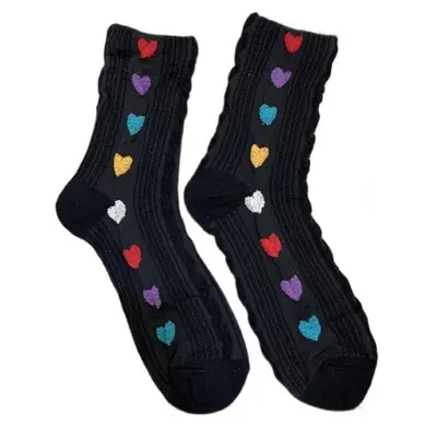 Korean Women's Mid-Calf Socks, Embossed Heart Pattern, Colorful - 5