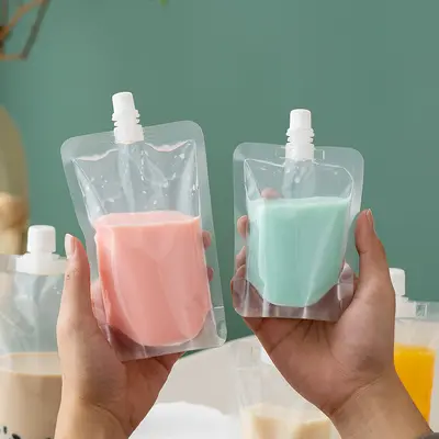 Nokta şeffaf tek kullanımlık emzikli torba süt çay yoğurt soya sütü geleneksel Çin tıbbı sıvı ambalaj torbası kendi kendine ayakta duran içecek torbası - 4