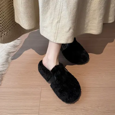 Kadın peluş topuksuz terlik, kaymaz, sonbahar kış
