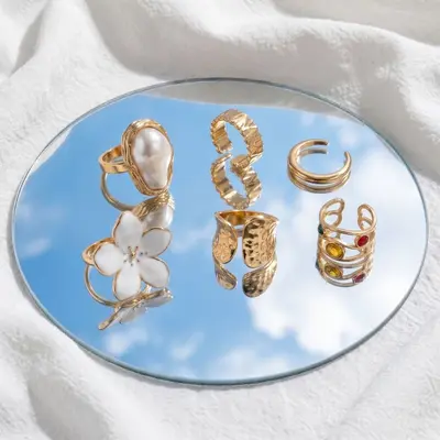 European and American cross-border design liquid lava flower open ring ins baroque imitation pearl inlay gemstone ring