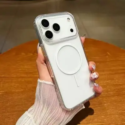 iPhone 18 Pro Max uyumlu şeffaf manyetik telefon kılıfı akrilik Apple 17 Pro sınır ötesi 15 basit 16