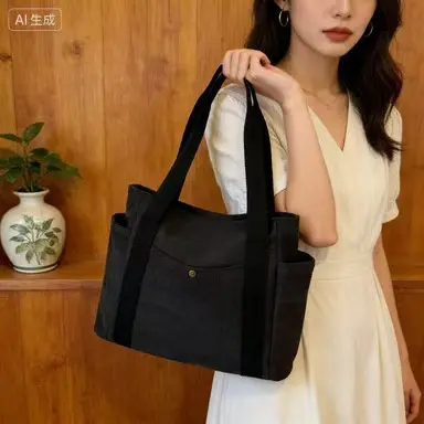 Thickened Canvas Tote Bag Large Capacity Shoulder Bag High-End Versatile Literary Student Book Commuter Bag - 8