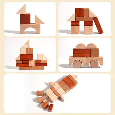 Solid Wood Chewable Building Blocks for Kids, Unpainted, Ages 3 to 6 - 4