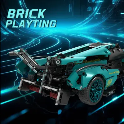 Совместим с Tiffany Blue High V12 Lamborghini Concept Sports Car Model Racing Car Building Blocks Assembly Car Children's Toy - 5