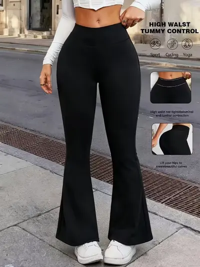 Kadın yüksek bel flare yoga pantolon, yüksek elastik, vücut şekillendirici