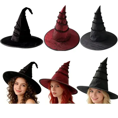 Halloween Velvet Pleated Witch Hat Cosplay Costume Prop