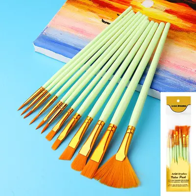 Grenzüberschreitende Amazon Pinselset mit 12/13/15 Stück, Kunststoffschaft, Nylonborsten, Aquarell- und Acrylpinsel, Linierpinsel - 8