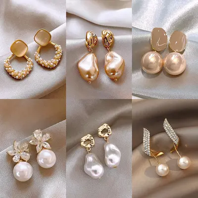 Silbernadel Premium-Perlen-Blüten-Ohrringe, modisch, retro, leicht, luxuriös, französisch, elegant, Temperament, Internet-Influencer, Damen-Ohrringe
