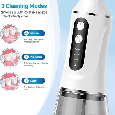 3 kademeli taşınabilir diş duşu 380 ml, ev tipi elektrikli ağız bakım cihazı