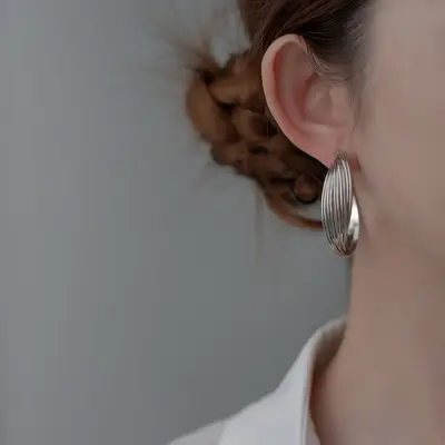 S999 sterling silver Hong Kong style hoop earrings, vintage - 9